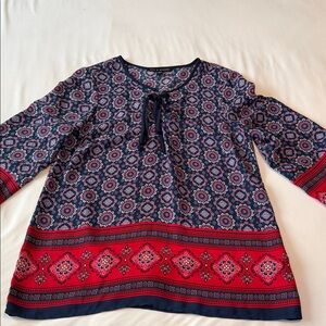 Zac & Rachel Navy and Red Patterned Blouse
